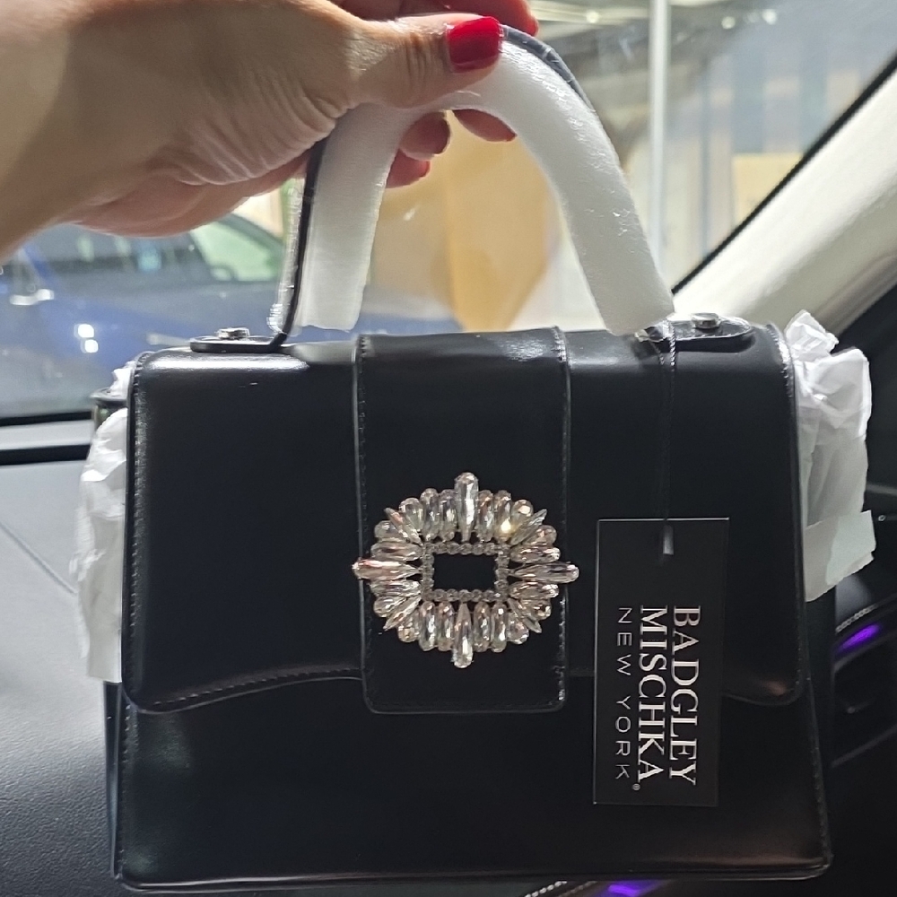 Badgley Mischka Black Mini Bag with Silver Accent Brand New W/dust Bag